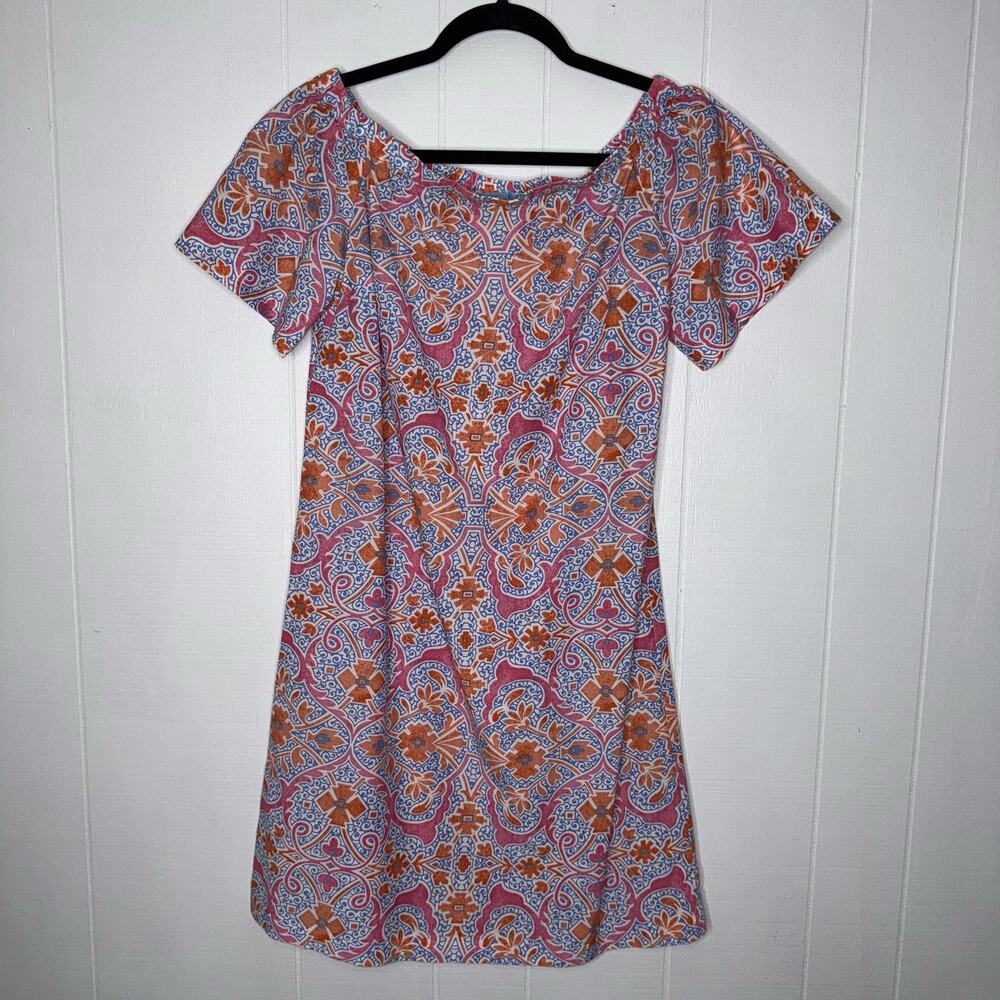 J. McLaughlin Women’s Off Shoulder Dress Damask Print Cotton Silk Size Small